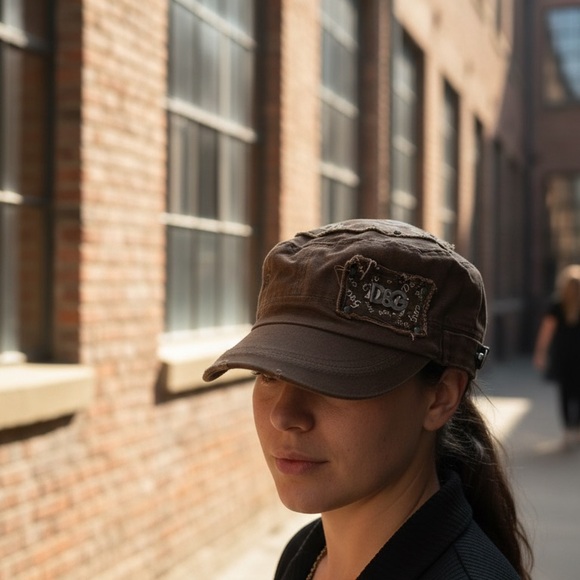 Dolce and Gabbana Brown Military Cadet Cap with Embroidered Patch